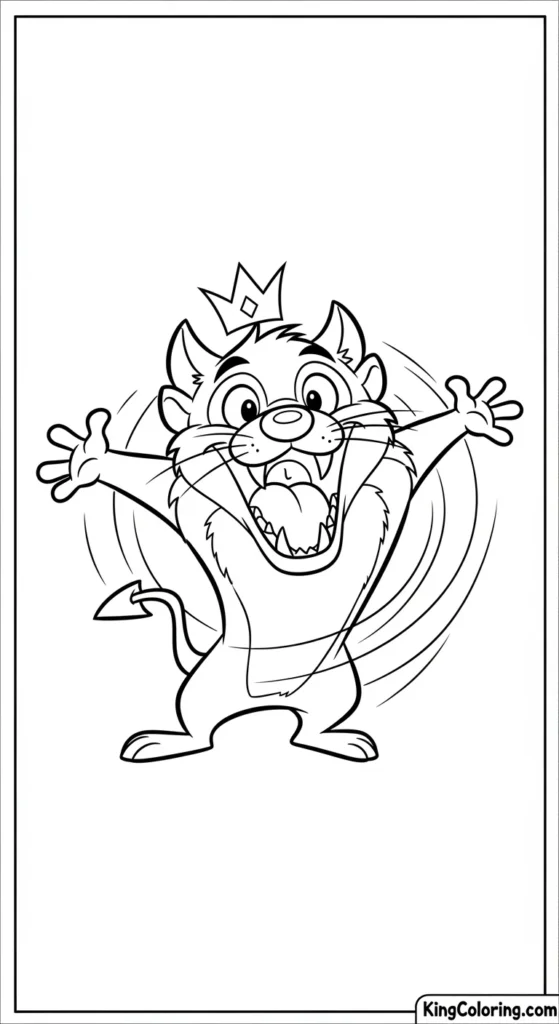 Cartoon Tasmanian Devil With Big Smile Coloring Page For Kids.
