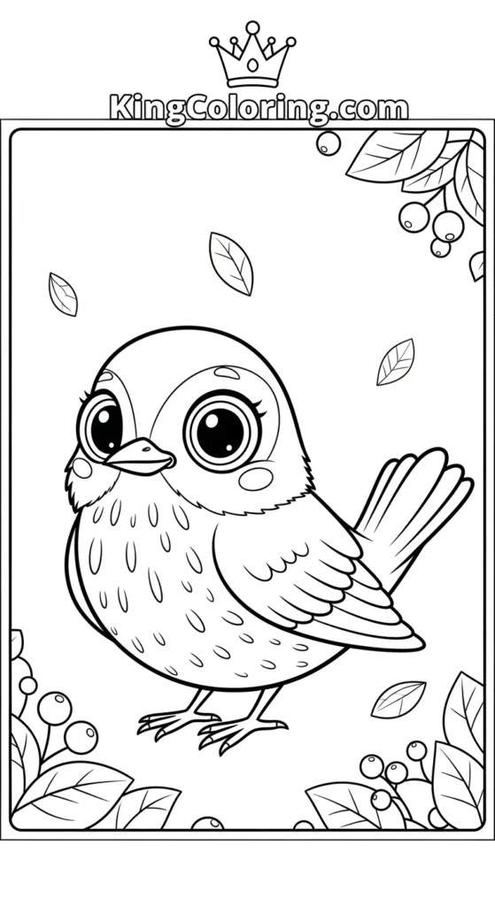 Cartoon Thrush With Big Eyes Coloring Sheet For Kids.