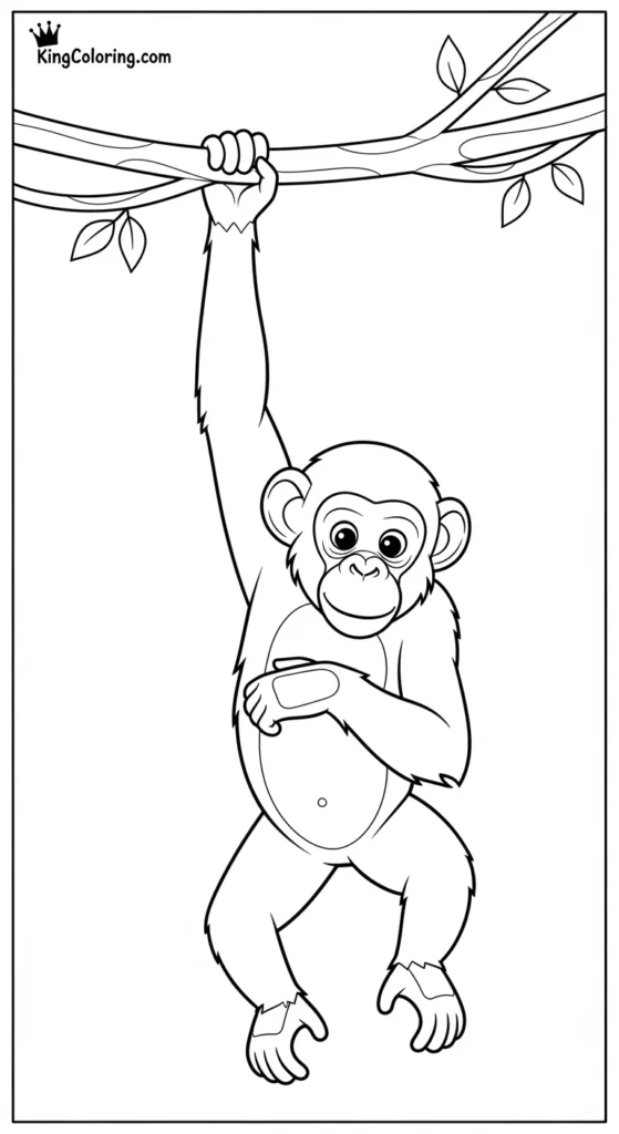 Chimpanzee Hanging From One Arm Printable Coloring Page