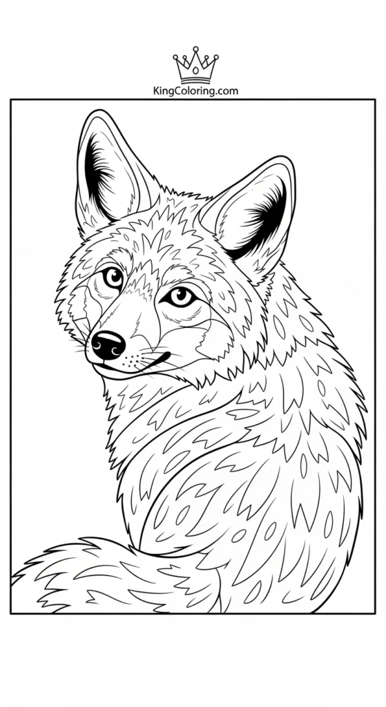 Coyote Looking Back Over Shoulder Coloring Sheet. Clean bold outlines
