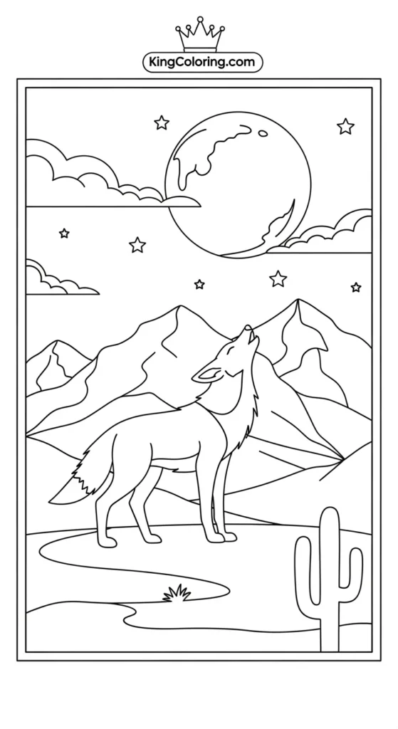 Coyote Silhouette Against Mountain Horizon Coloring Sheet