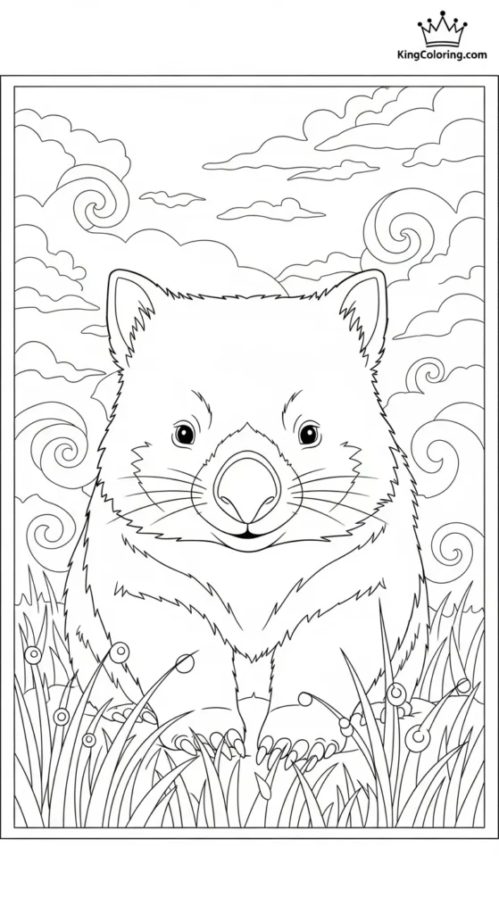 Curious Wombat In Morning Mist Coloring Sheet