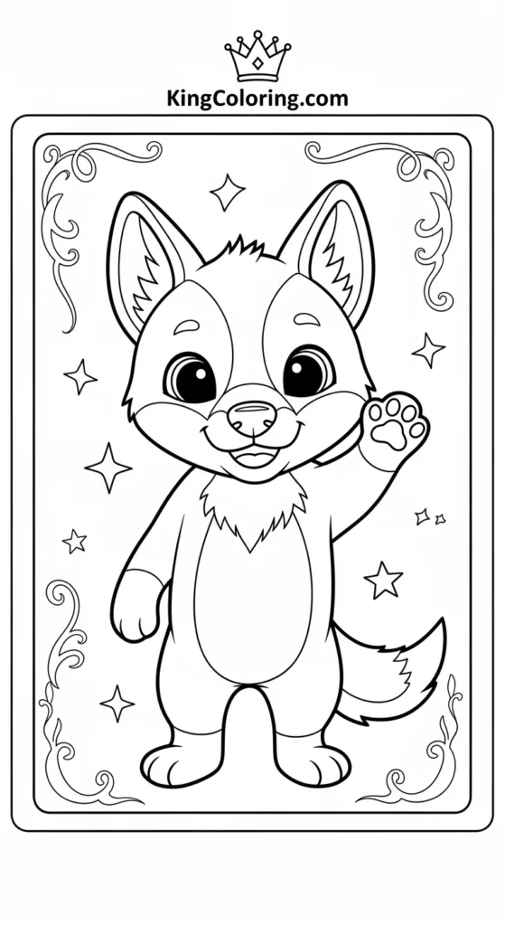 Cute Cartoon Dingo Waving Paw Coloring Page For Kids