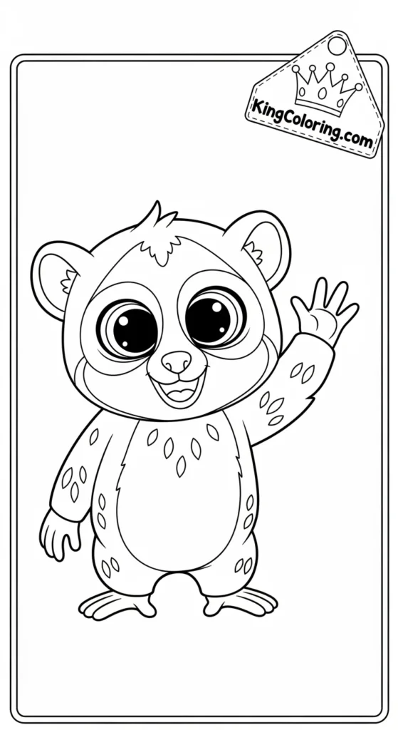 Cute Cartoon Loris Waving Coloring Page For Kids.