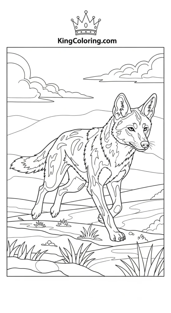 Dingo Mid-Run Across Open Plains Coloring Sheet.