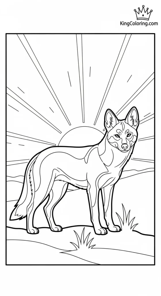 Dingo Silhouette At Sunset Printable Coloring Page