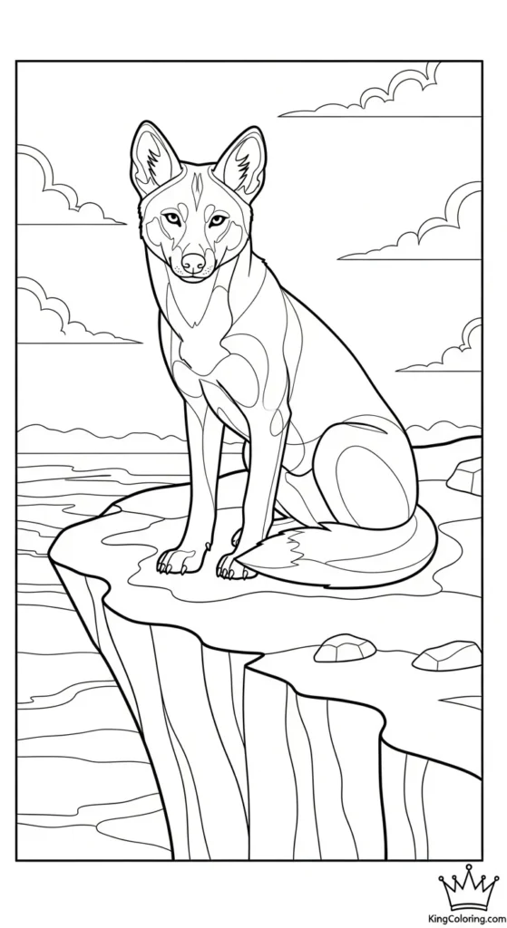 Dingo Sitting On A Cliff Edge Coloring Page.