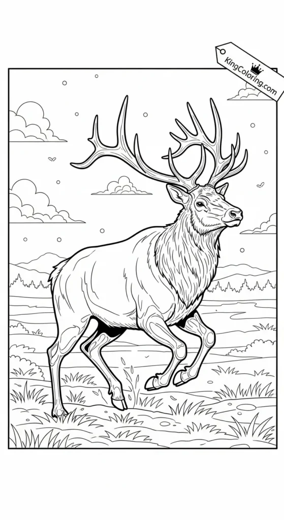 Elk Running Across Open Field Coloring Sheet