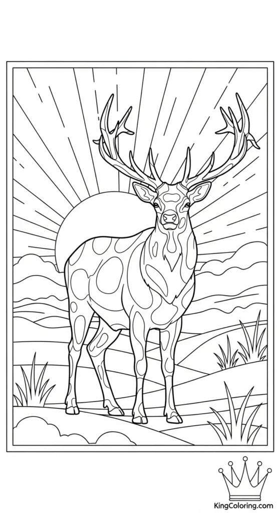Elk Silhouette At Sunset Printable Coloring Page
