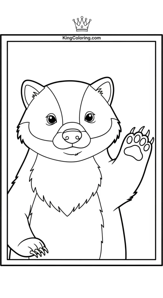 Friendly Badger Waving Paw Coloring Sheet