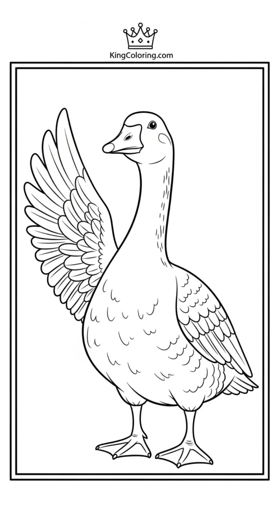 Friendly Goose Waving Wing Coloring Sheet