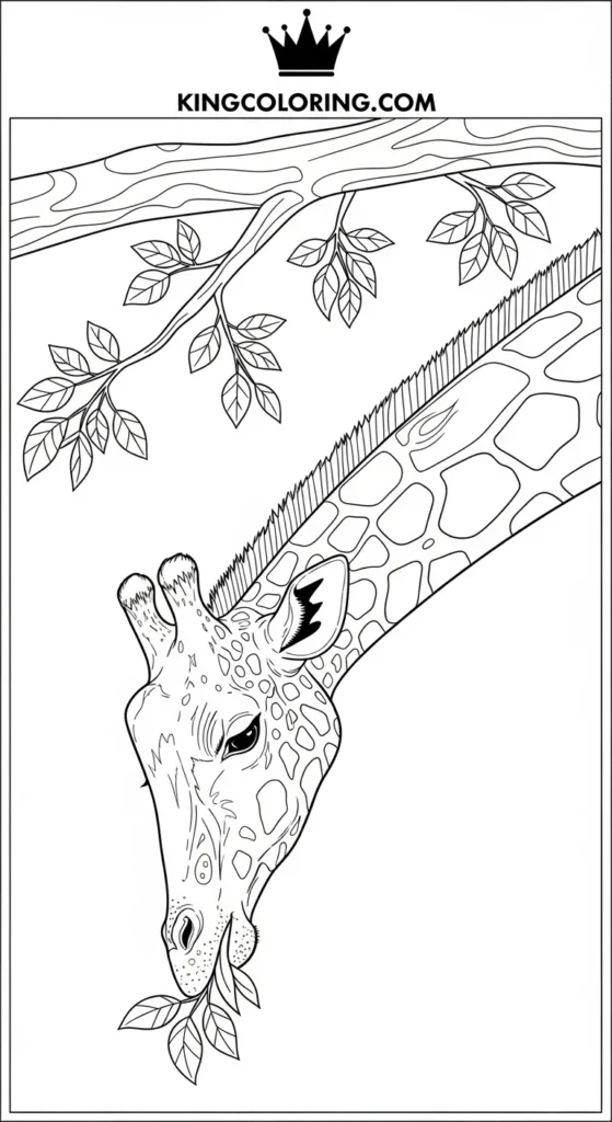 Giraffe Bending Neck To Eat Leaves Coloring Sheet,