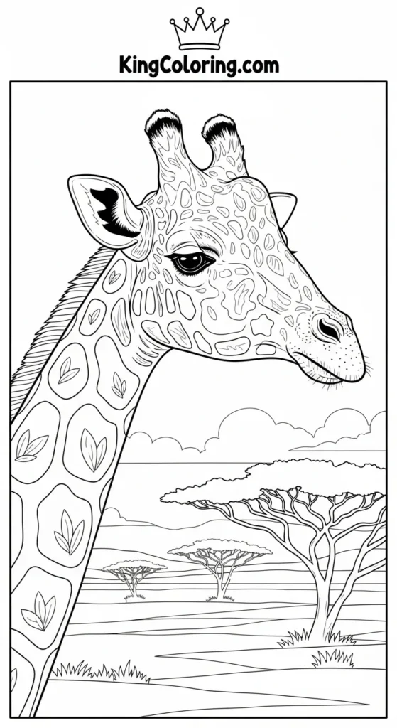 Giraffe Looking Over Savannah Horizon Coloring Sheet