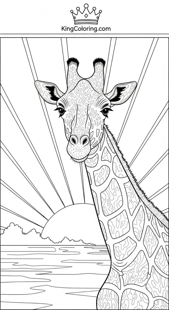 Giraffe Silhouette At Sunrise Printable Coloring Page