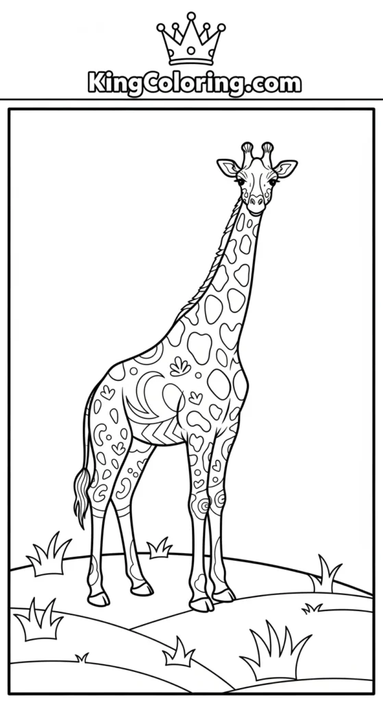 Giraffe Standing On Grassy Ridge Printable Coloring Page