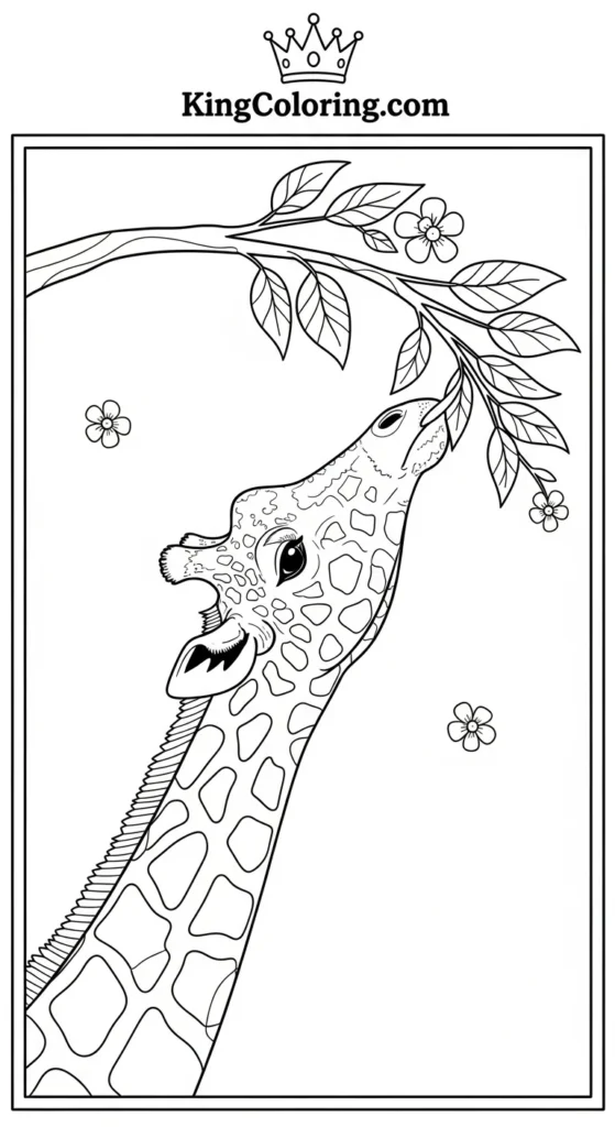 Giraffe Stretching Neck To Reach Branch Coloring Page