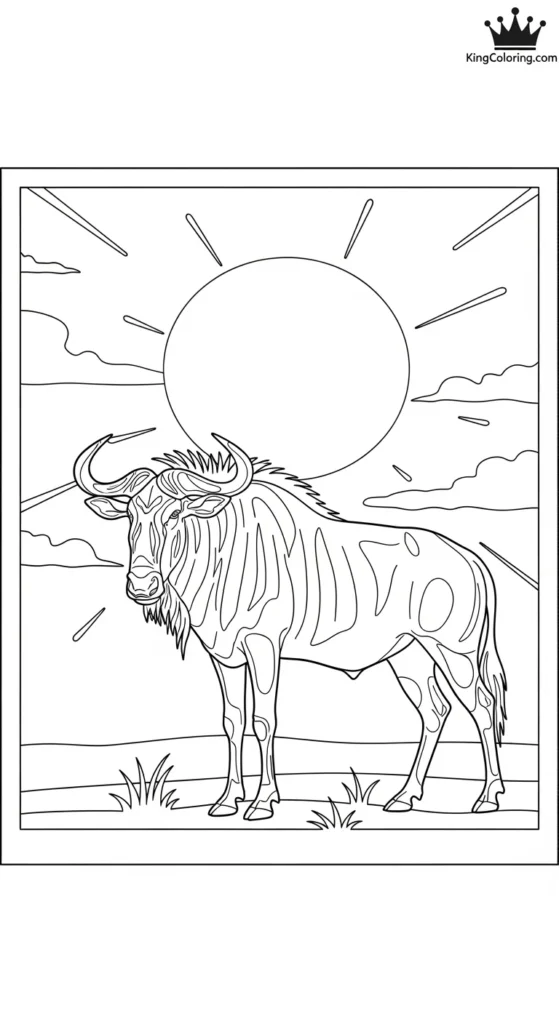 Gnu Silhouette At Sunset Coloring Page.