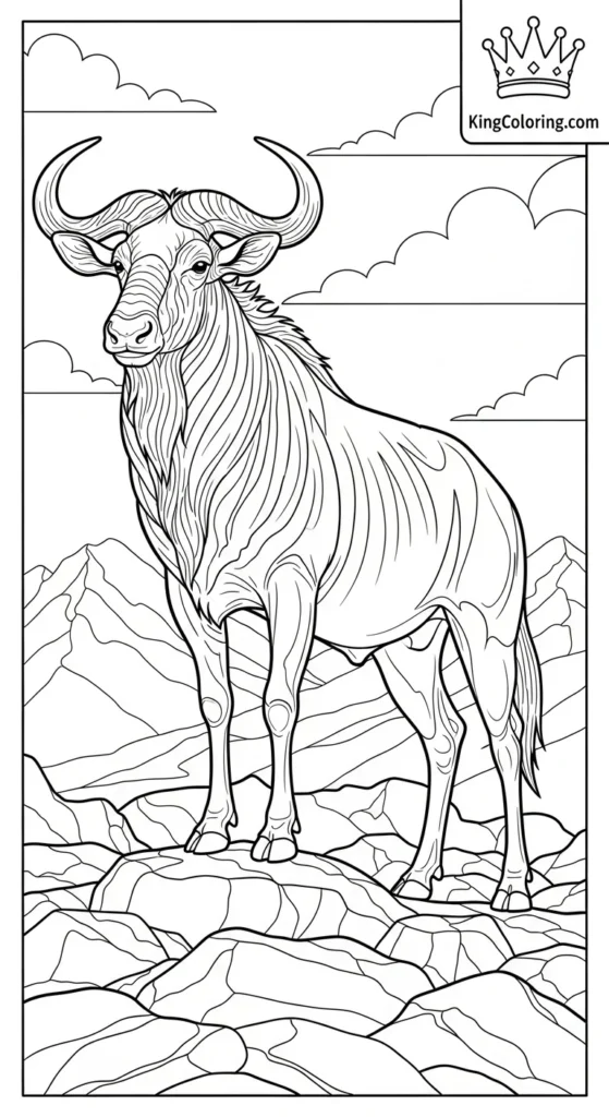 Gnu Standing On Rocky Ground Coloring Page