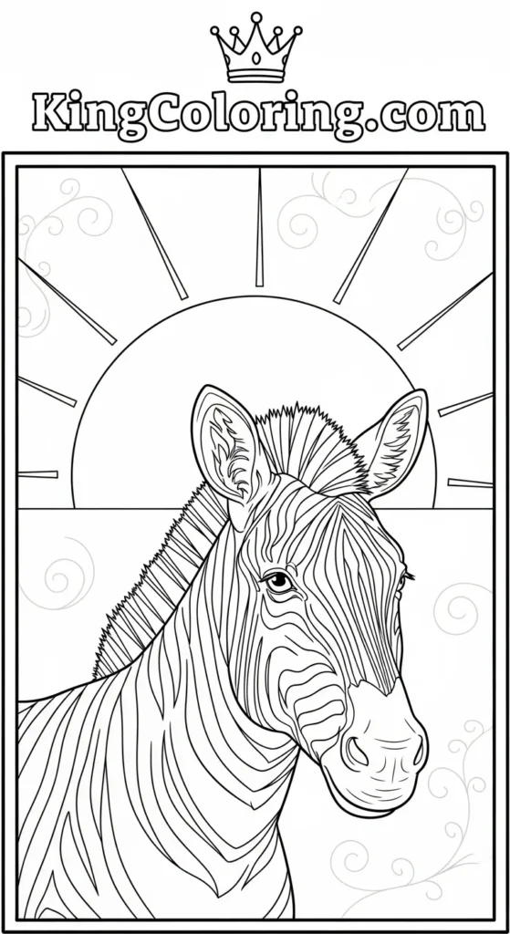 Golden Sunset Behind A Calm Zebra Coloring Sheet