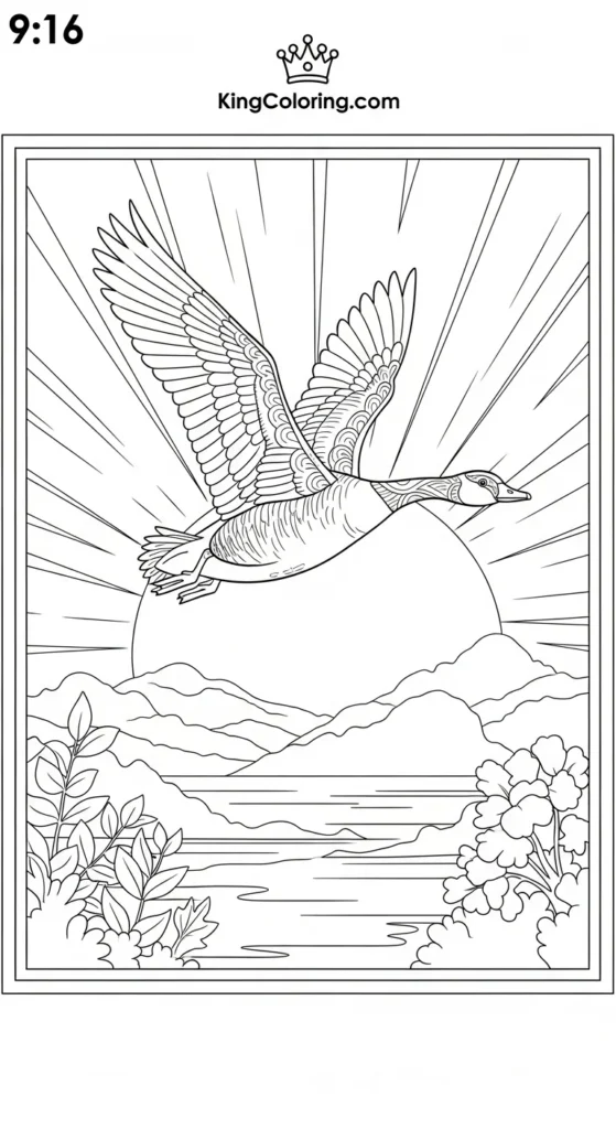 Goose Flying At Dawn Printable Coloring Page