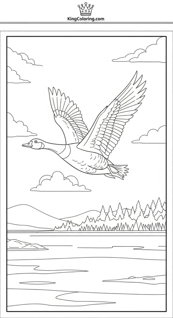 Goose Flying Over Lake Coloring Sheet