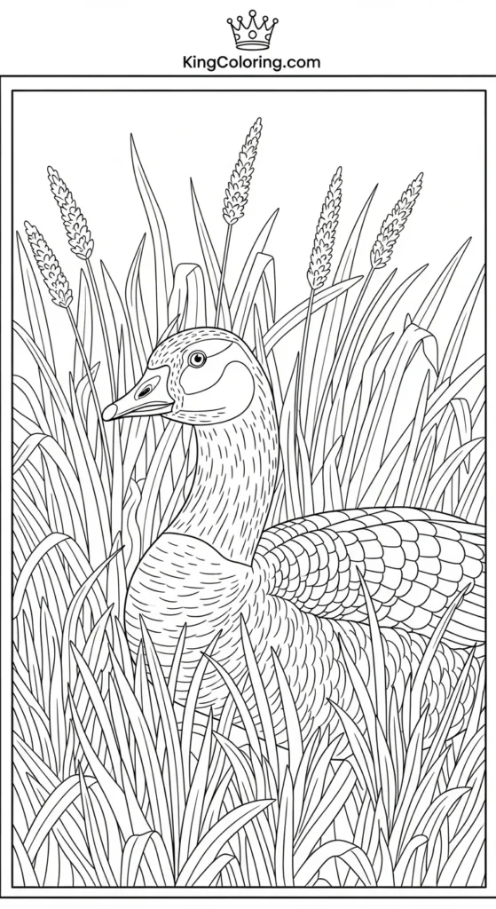 Goose Hiding Among Tall Grass Coloring Page