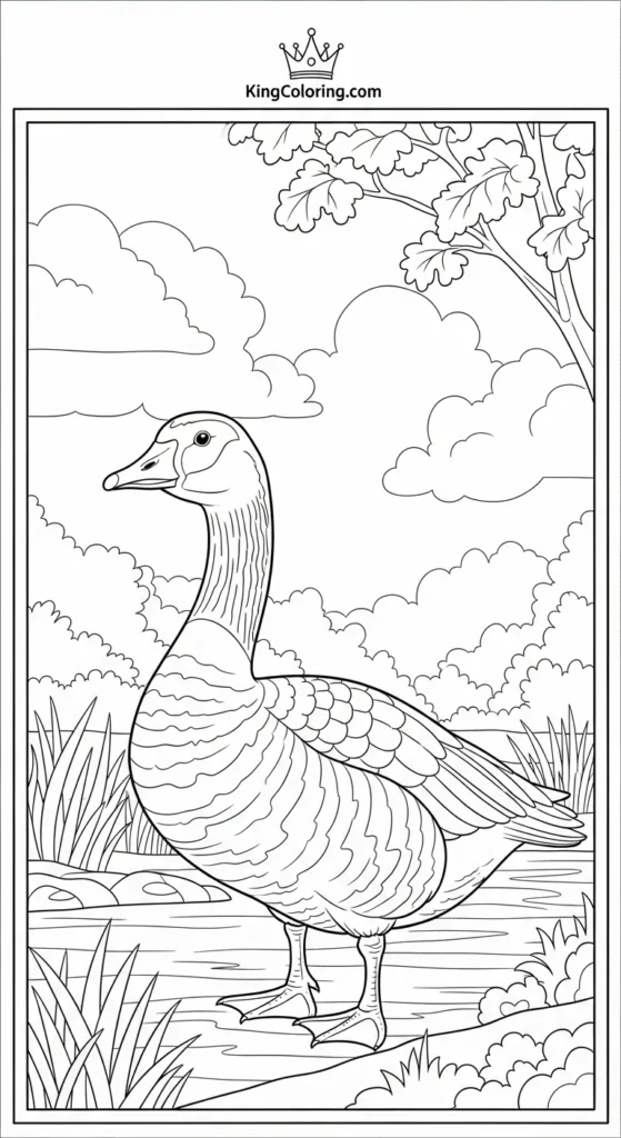 Goose Standing On Riverbank Printable Coloring Page