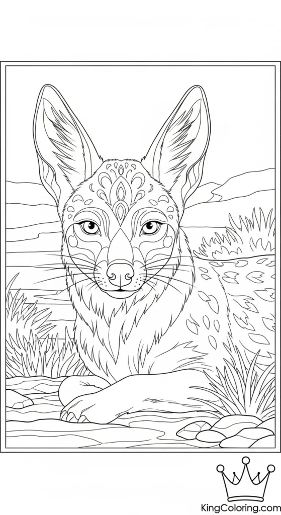 Jackal Resting Near A Desert Bush Coloring Sheet