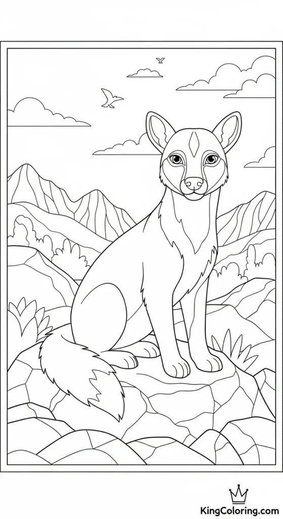 Jackal Sitting On Rocky Hill Coloring Sheet.