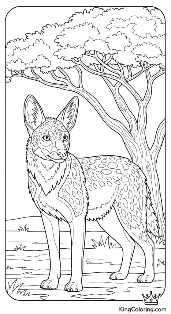 Jackal Standing Near Acacia Tree Coloring Page