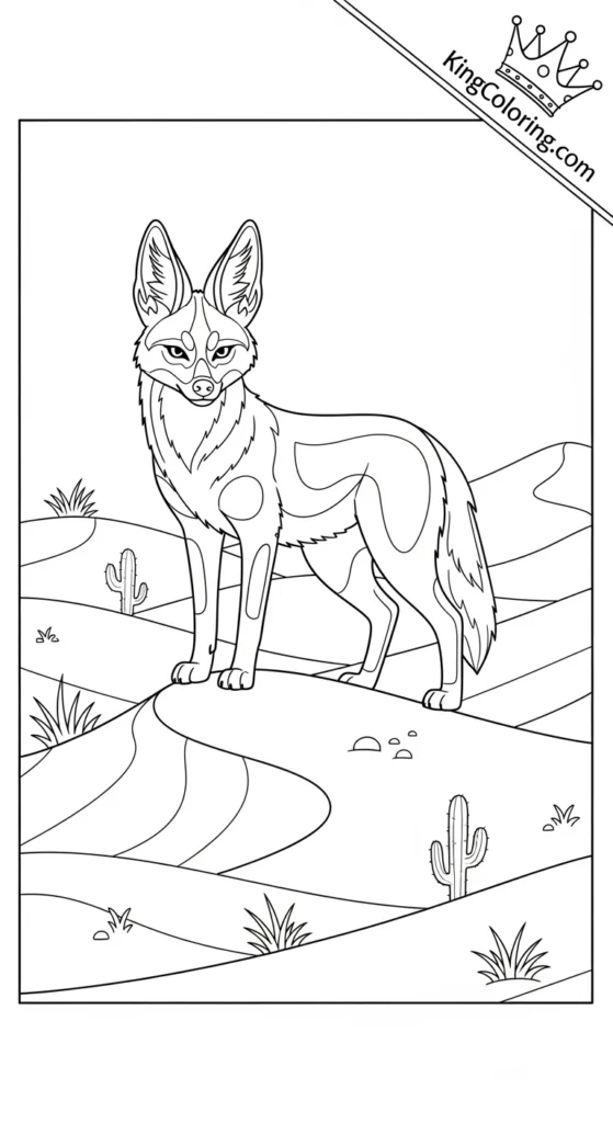 Jackal Standing On Desert Dunes Coloring Page