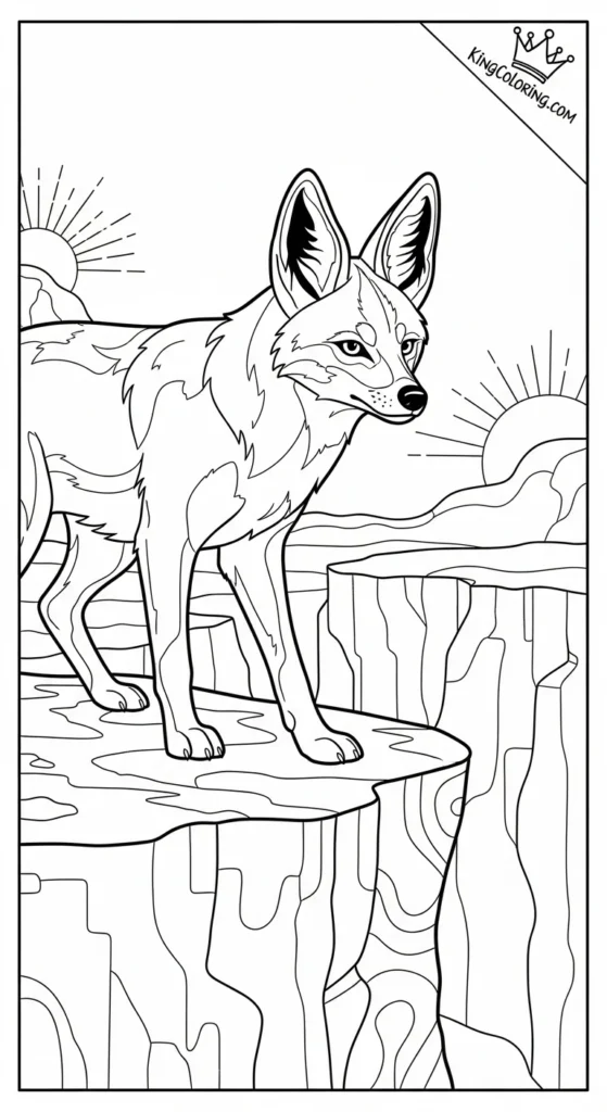 Jackal Walking Along Canyon Edge Coloring Sheet