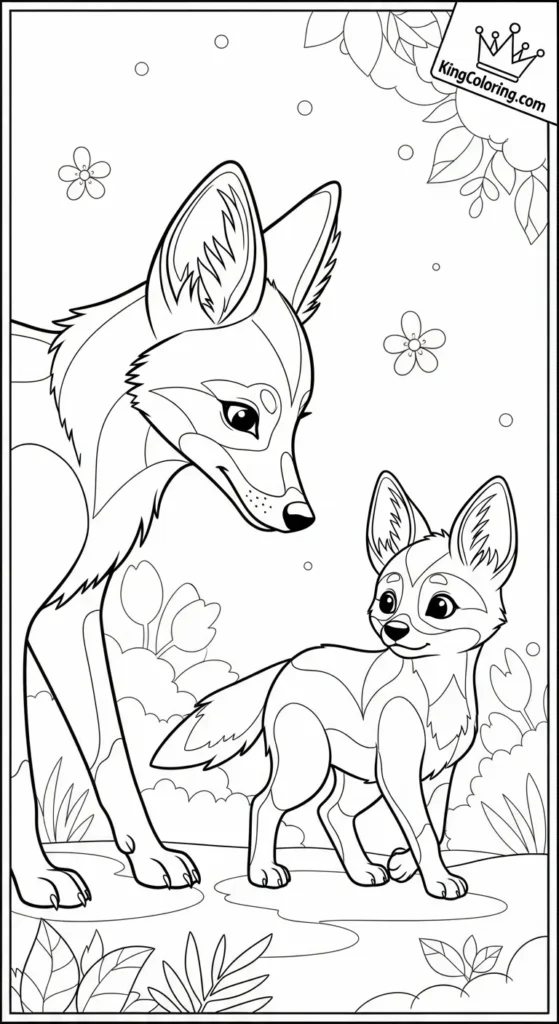 Jackal Walking Beside Mother Printable Coloring Page