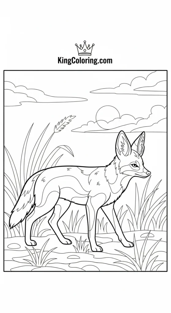 Jackal Walking Through Tall Grass Printable Coloring Page