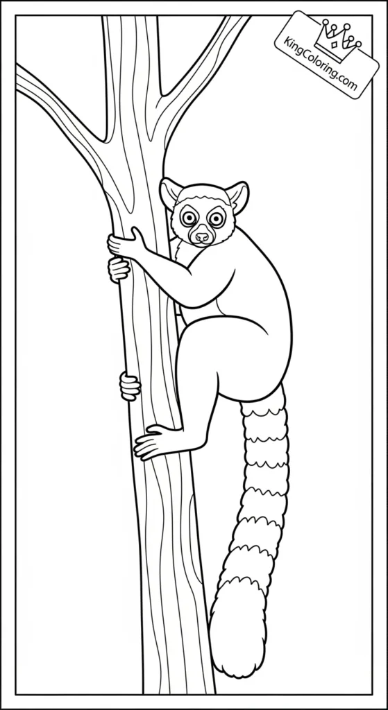 Lemur Climbing Tall Tree Coloring Sheet