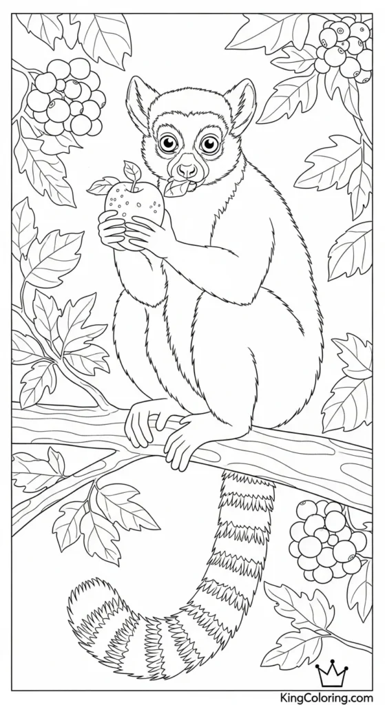 Lemur Eating Fruit On Branch Coloring Sheet