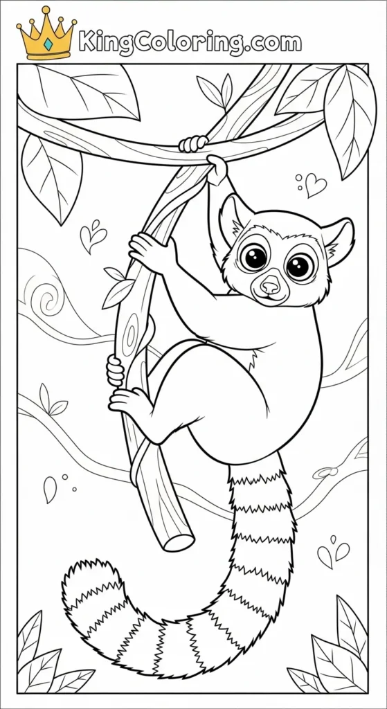 Lemur Hanging Upside Down From Vine Printable Coloring Page