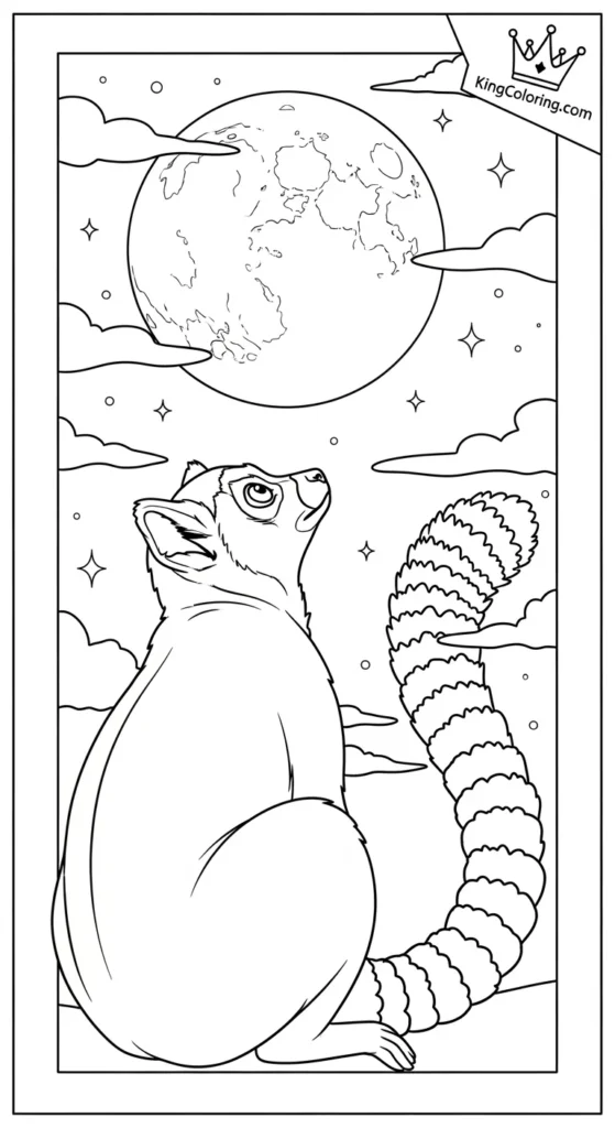 Lemur Looking At The Moon Coloring Page