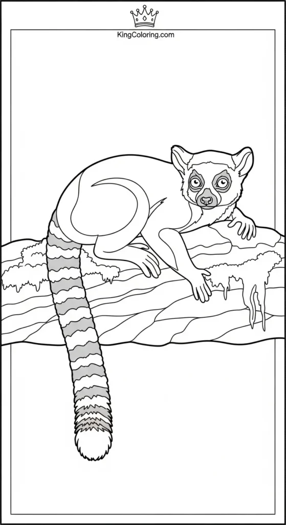 Lemur Resting On Mossy Rock Coloring Sheet