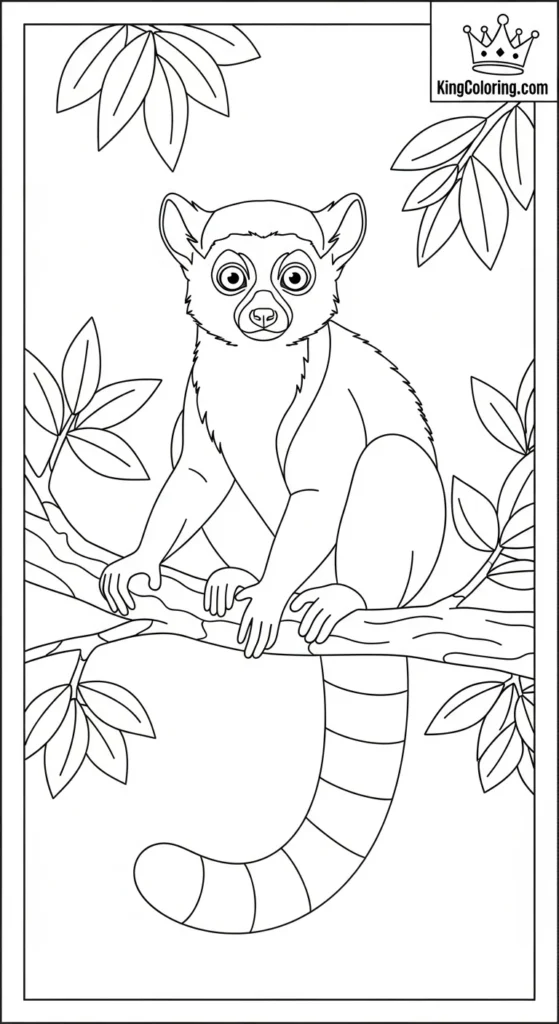 Lemur Sitting On A Tree Branch Coloring Page.