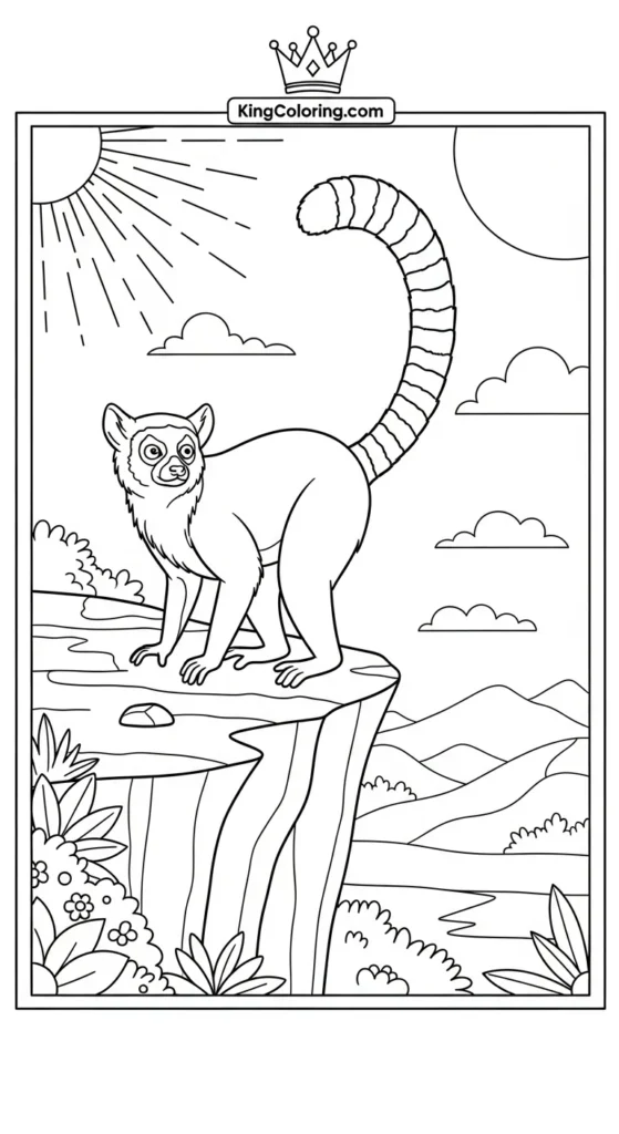 Lemur Standing On Cliff Edge Coloring Page.