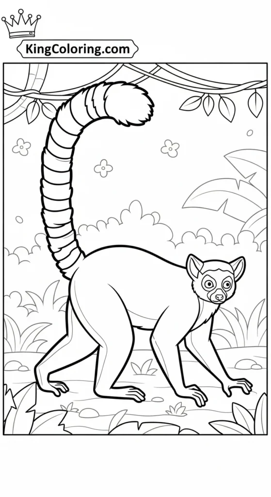 Lemur Walking Across Jungle Floor Printable Coloring Page