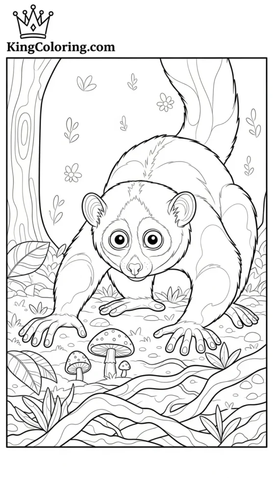 Loris Exploring Forest Floor Carefully Coloring Page