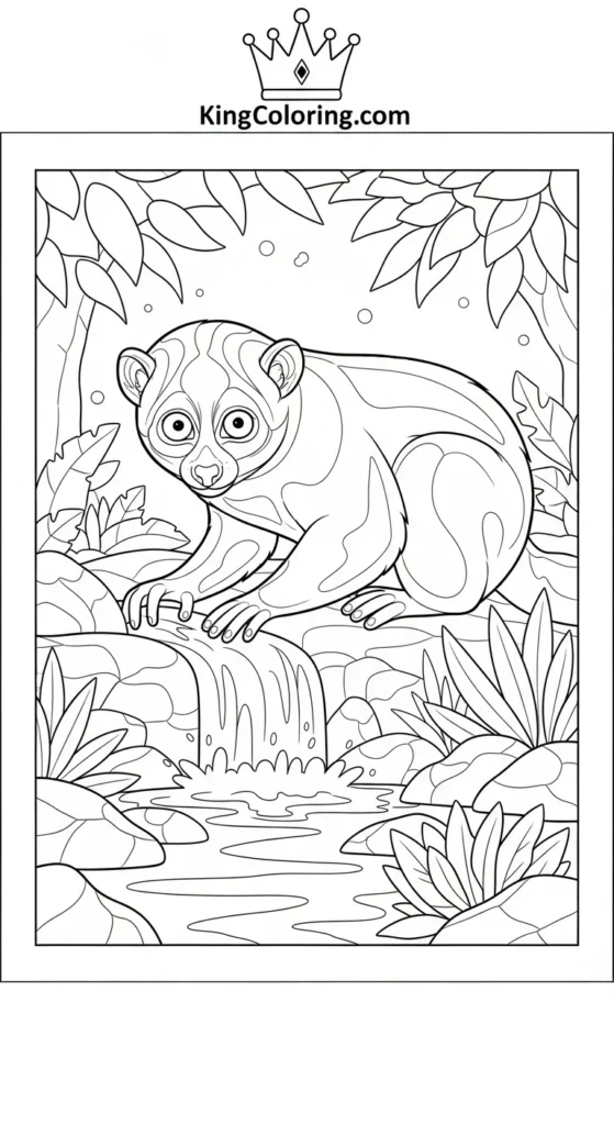 Loris Near Small Waterfall Coloring Sheet