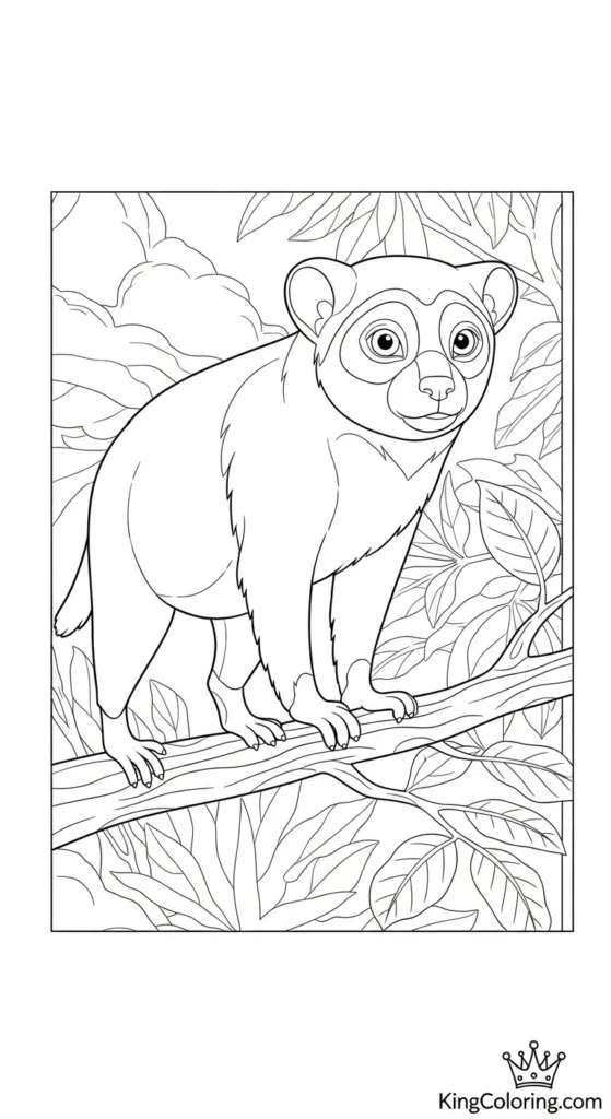 Loris Walking Carefully Across Branch Printable Coloring Page.