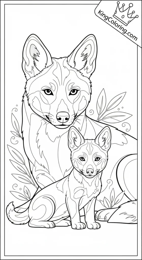 Mother And Baby Dingo Together Coloring Sheet.
