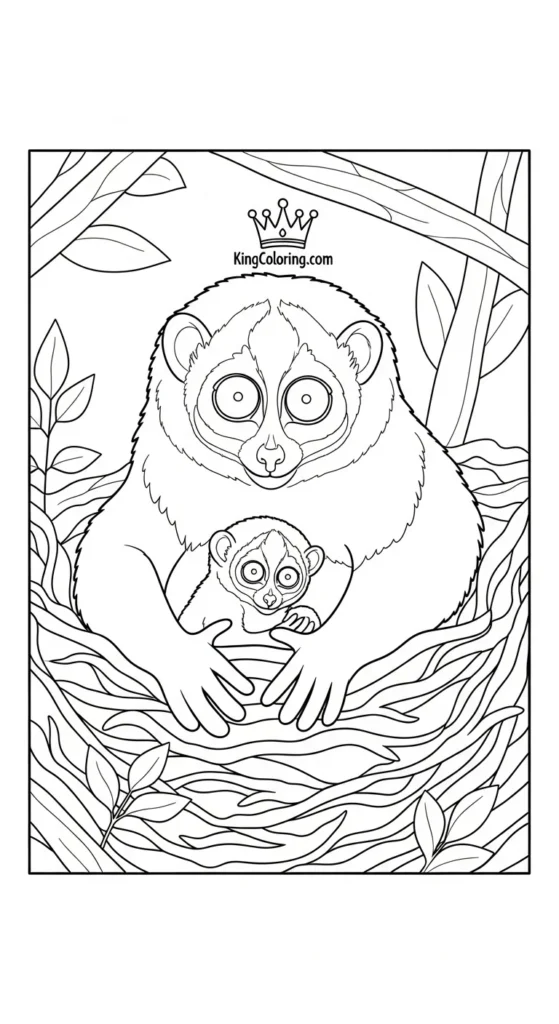 Mother And Baby Loris In Nest Coloring Page