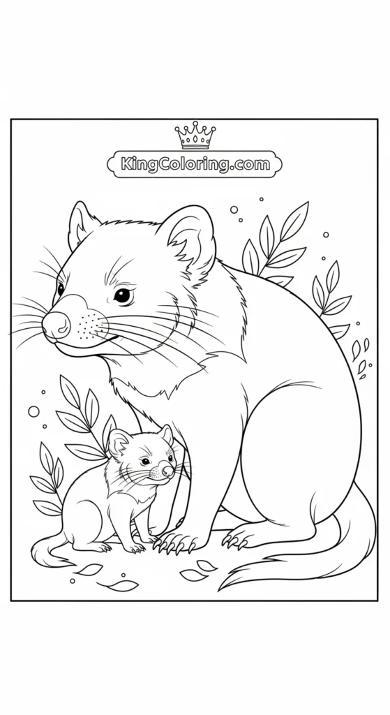 Mother And Baby Tasmanian Devil Printable Coloring Page.
