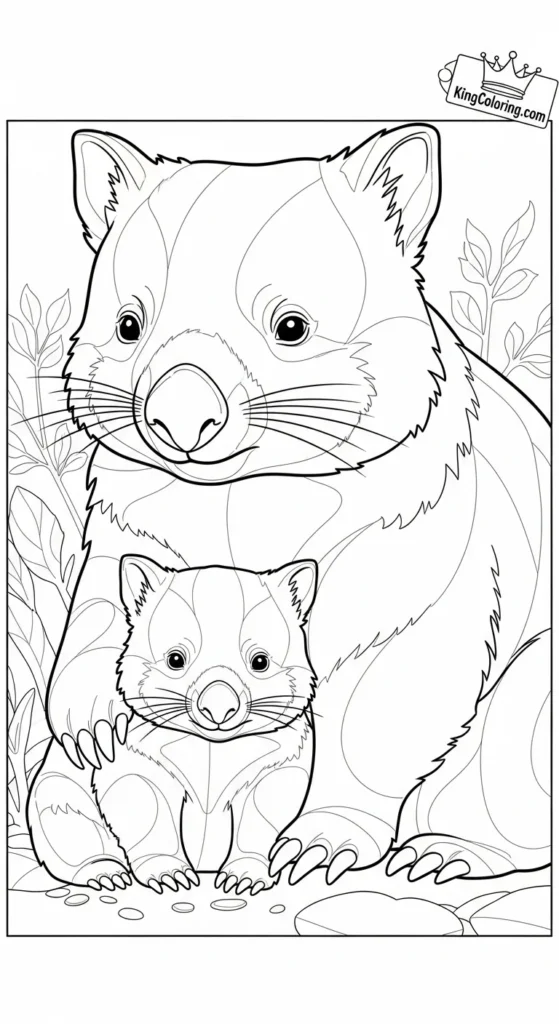 Mother And Baby Wombat Together Coloring Page