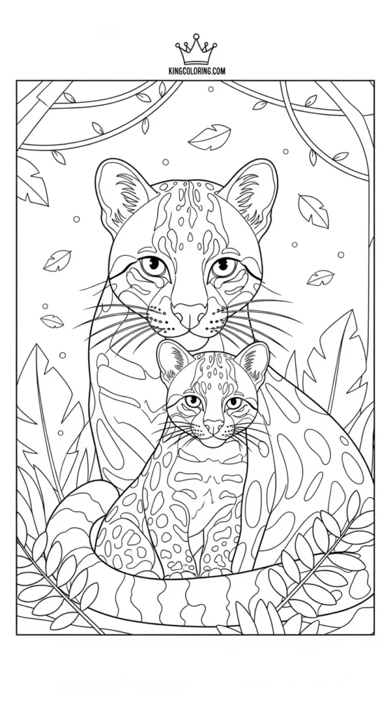 Mother Ocelot With Kitten Printable Coloring Page